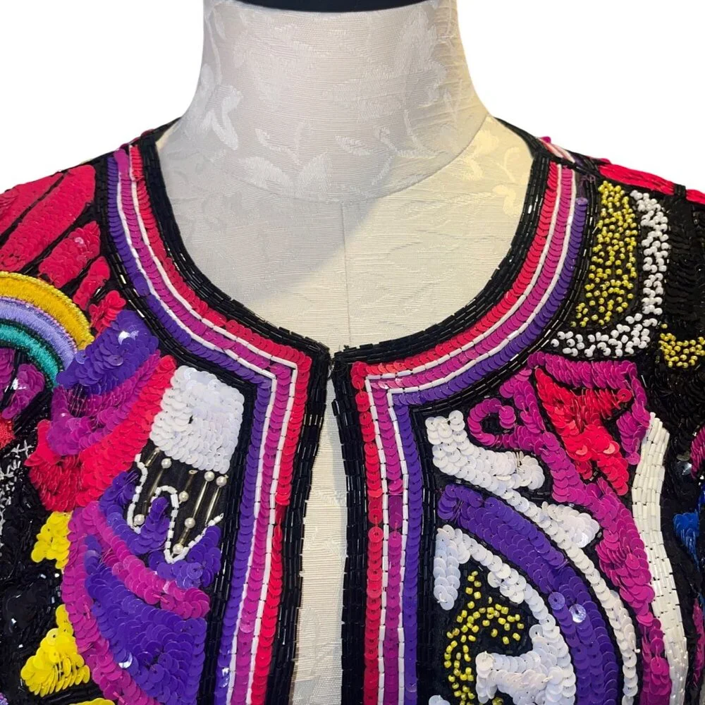 Judith Ann Creations Vintage Womens Beaded Cropped Jacket Size Large Multicolor - Picture 4 of 16